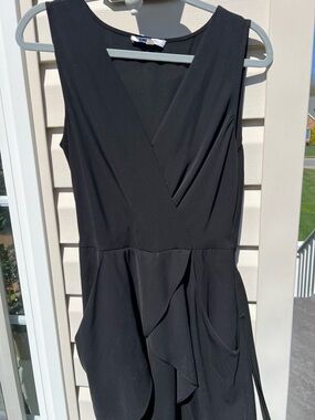 DKNY Black Sleeveless Surplice Ruffle Dress